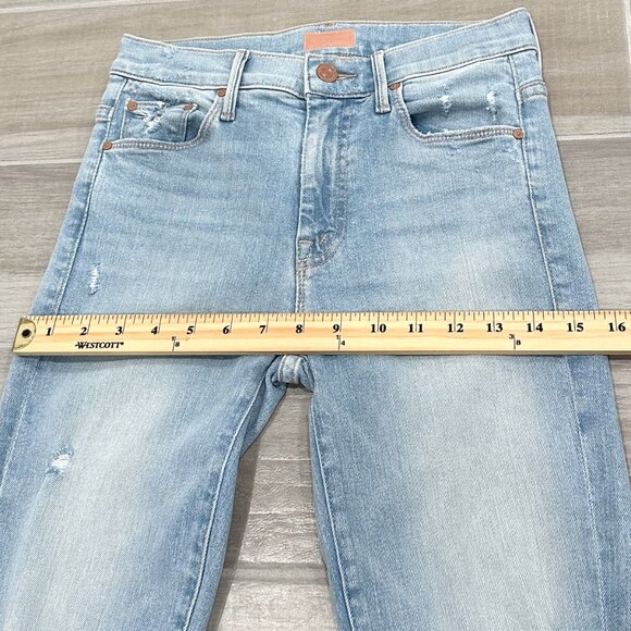 Mother Mid-Rise The Weekender Distressed Flare Jeans in Free Hugs Light Wash - Picture 11 of 14